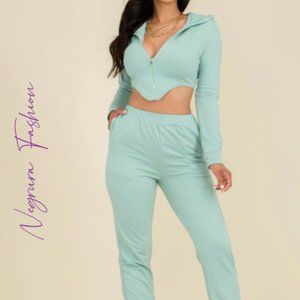 Corset Style Hooded Solid Two Piece Pants Set